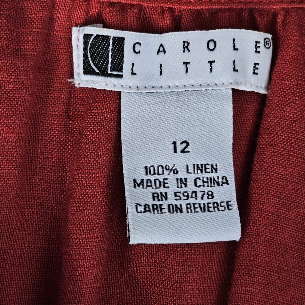 RUST Color!Vintage Carole Little Linen Dress, Rust Color Tiered Ruched, Size 12 - Picture 11 of 14